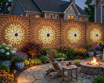 Dancing Flames Metal Solar Fence Lights, Set of 2, Waterproof Outdoor Wall Lights