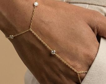 CZ Diamond Hand Chain Bracelet: Gold, Silver, Rose Gold Wedding Jewelry