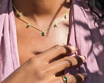 Emerald Baguette Necklace: 14k Gold Filled Crystal Choker