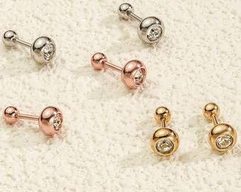 14k Gold Cubic Zirconia Stud Earrings: 4.15mm Bezel Set Screwback