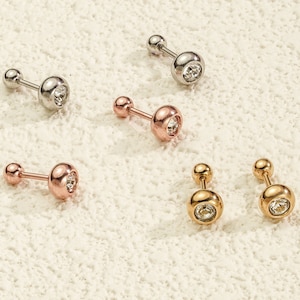 4.15mm Diamond Screwback Stud Earrings, 14k Yellow Gold Solitaire Earrings, Gold Cubic Zirconia Bezel Set Studs, Gift for Bridesmaids