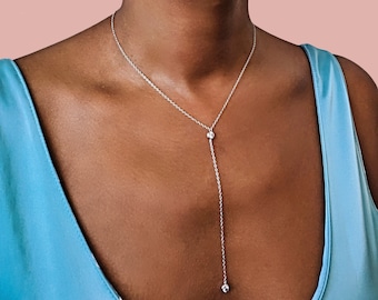 Lariat-ketting zilver, sierlijke sterlingzilveren bruiloftketting, zilveren gelaagde ketting, zilveren Lariat-ketting, Lariat- en Y-kettingen