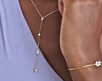 14k gouden danser lariat stokbrood diamanten ketting, lange gelaagde kristallen choker aanslag gratis gouden sieraden, galabal of bruids drop ketting
