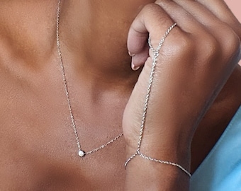 Sierlijke diamanten solitaire ketting, 14k gold filled ketting, ketting choker delicate bruiloft sieraden bruidsmeisje cadeau kristallen choker