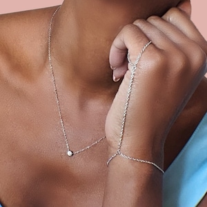 Dainty Diamond Solitaire Necklace, 14k Gold filled necklace, chain choker delicate wedding jewelry bridesmaid gift crystal choker