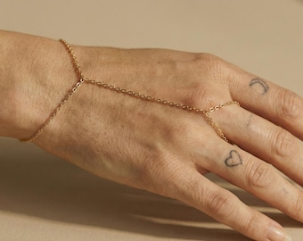 Gold Plated Hand Chain Bracelet, Ring Chain, Adjustable
