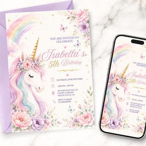 Unicorn Girl Birthday Invitation - Unicorn Birthday Invitation - Unicorn Bash Invitation - Unicorn - Editable Canva Invite, Instant Download