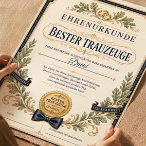 Personalisierte Urkunde Bester Trauzeuge | Hochzeitsgeschenk mit Name A4 | Vintage Ehrenurkunde