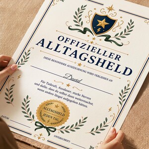 Personalisierte Urkunde „Offizieller Alltagsheld“ | Dankeschön mit Name | A4 mit Rahmen