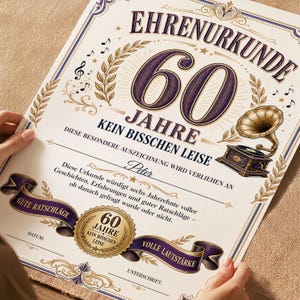 Personalisierte Ehrenurkunde zum 60. Geburtstag | Geschenk mit Name A4 | Vintage Geburtstagsurkunde
