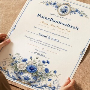 Porzellanhochzeit 20 Jahre – personalisierte Urkunde mit Namen & Hochzeitsdatum A4