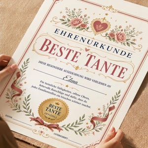 Personalisierte Urkunde „Beste Tante“ | Geschenk für Tante mit Name | A4 mit Rahmen
