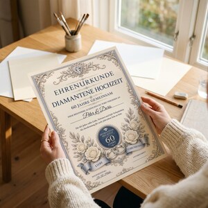Personalisierte Urkunde Diamantene Hochzeit | Geschenk zum 60. Hochzeitstag mit Namen | A4 Ehrenurkunde