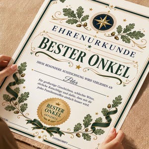 Personalisierte Urkunde „Bester Onkel“ | Geschenk für Onkel mit Name | A4 mit Rahmen