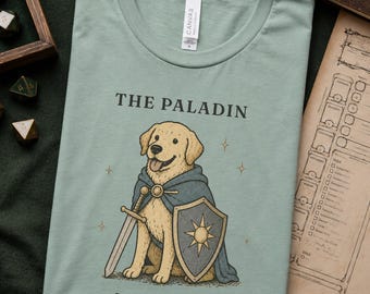 Koszulka Paladin Dog DnD, koszulka Lawful Good Boy, zabawna koszulka do gry RPG, przytulna koszulka z motywem fantasy, prezent dla gracza RPG, odzież, labrador