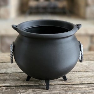 Large 3D Printed Witches Cauldron with Silver Twisted Handles, Halloween Candy Bucket, Spooky Witchy Decor, Large Trick or Treat Pot