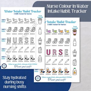 Hydratatietracker voor verpleegkundigen: ingekleurde wateropnamekaart (afdrukbaar)