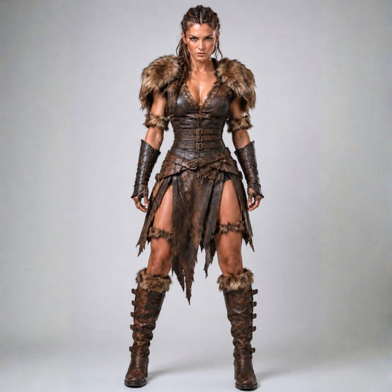 Women's Viking Shieldmaiden Costume, Female Viking Warrior Outfit, Norse Leather Armor Dress, Barbarian Queen Cosplay, Medieval Costume
