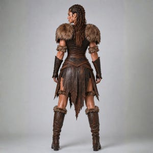 Women's Viking Shieldmaiden Costume, Female Viking Warrior Outfit, Norse Leather Armor Dress, Barbarian Queen Cosplay, Medieval Costume image 5