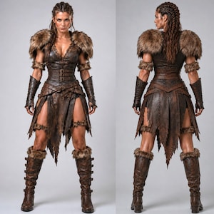 Women's Viking Shieldmaiden Costume, Female Viking Warrior Outfit, Norse Leather Armor Dress, Barbarian Queen Cosplay, Medieval Costume image 10