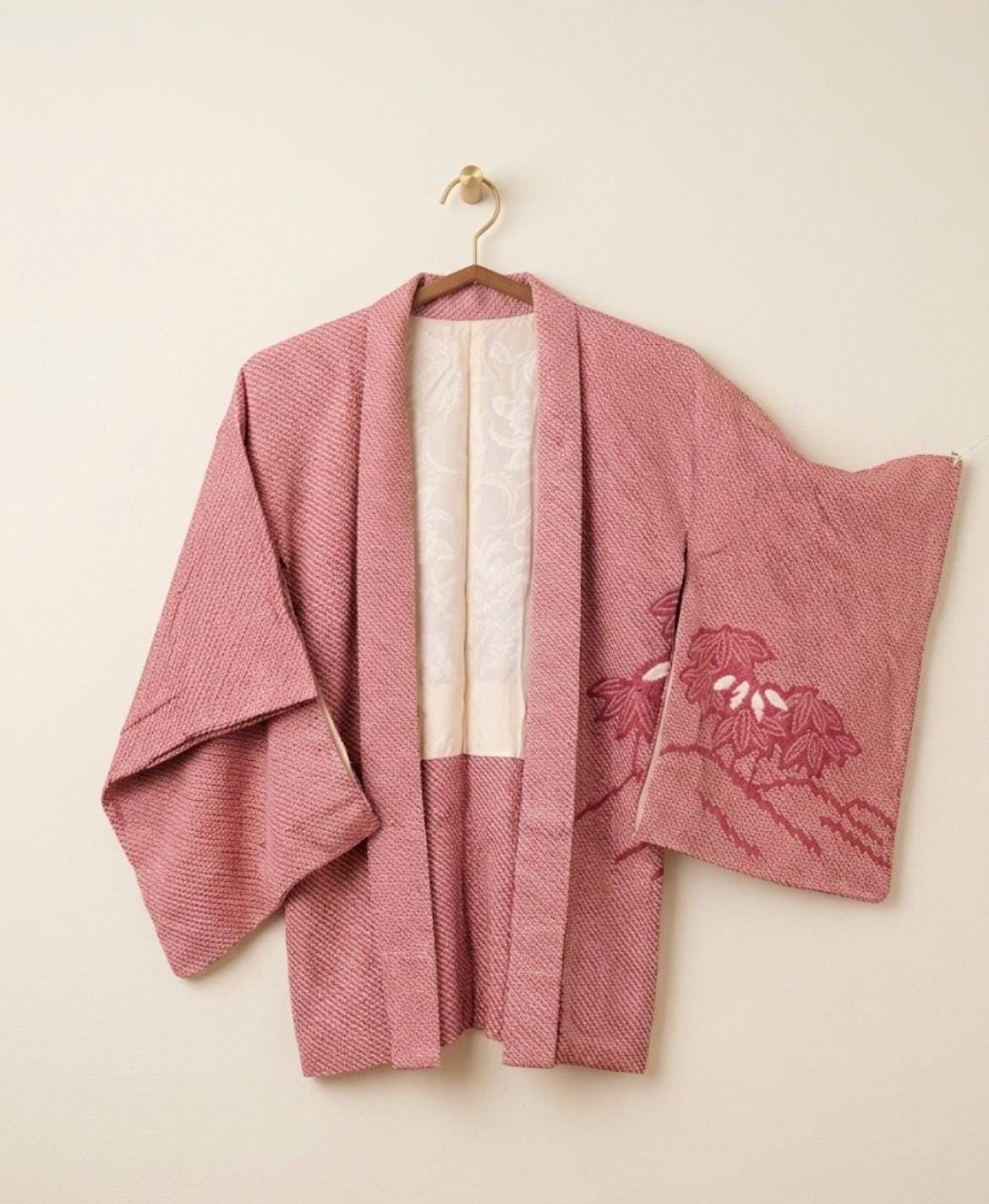 Unused Vintage Japanese Silk Haori Jacket, Full Shibori Kimono Jacket, 100% Silk, redHaori, Made in Japan