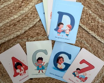Biblical Alphabet Flashcards | A-Z Scripture Memory Cards | Christian Learning for Ages 3-8