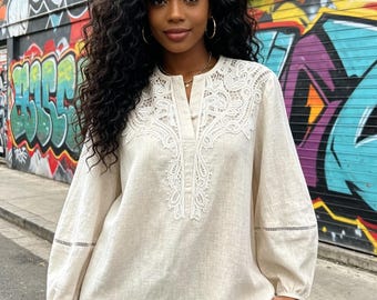 Hanfu-Oberteil im chinesischen Stil, Zen-ästhetische Baumwollmischung, Distressed-Tunika, atmungsaktive Sommerbluse, lockere, bequeme Lounge-Kleidung