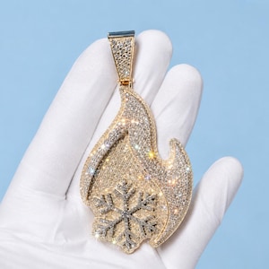 14k Gelbgold überzogen Echt Moissanite Rundschliff Flamme Schneeflocke Herren Custom Bling Anhänger,