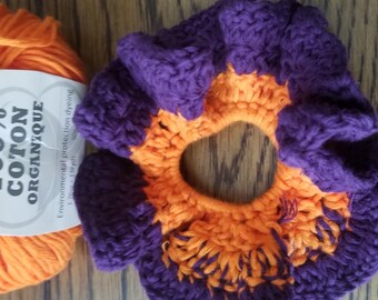 Handmade crochet hair scrunchies from Sustainable / Ethically sourced & GOTS certified (the gold standard for organic cotton).