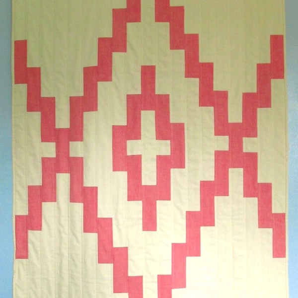 Color Blocked Quilt - red and cream double diamond pattern