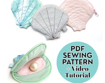Clam Shell Zipper Pouch Sewing Pattern | Ocean Theme (PDF Pattern)
