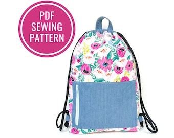 Drawstring Backpack With Zipper Pocket PDF Sewing Pattern | 2 Sizes