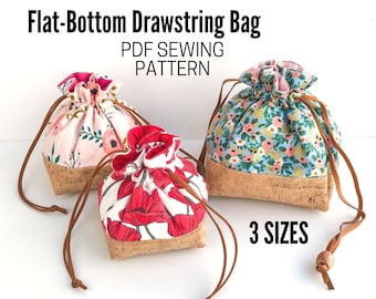 Drawstring Bag PDF Sewing Pattern | Instant Download | Flat Bottom Dice Bag