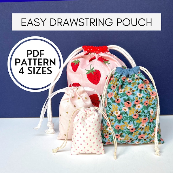Easy Drawstring Bag PDF Sewing Pattern | 4 Sizes | Instant Download |