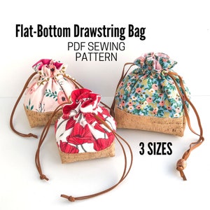 Drawstring Bag PDF Sewing Pattern | Instant Download | Flat Bottom Dice Bag