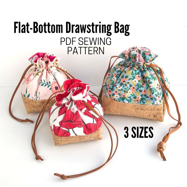 Drawstring Bag PDF Sewing Pattern | Instant Download | Flat Bottom Dice Bag