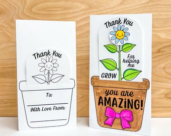 Printable Teacher Appreciation Coloring Card  INSTANT DOWNLOAD Thank You For Helping Me Grow Card Kids Activity