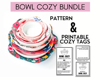 Microwave Bowl Cozy Bundle | PDF Sewing Pattern + Printable Cozy Label | Instant Download