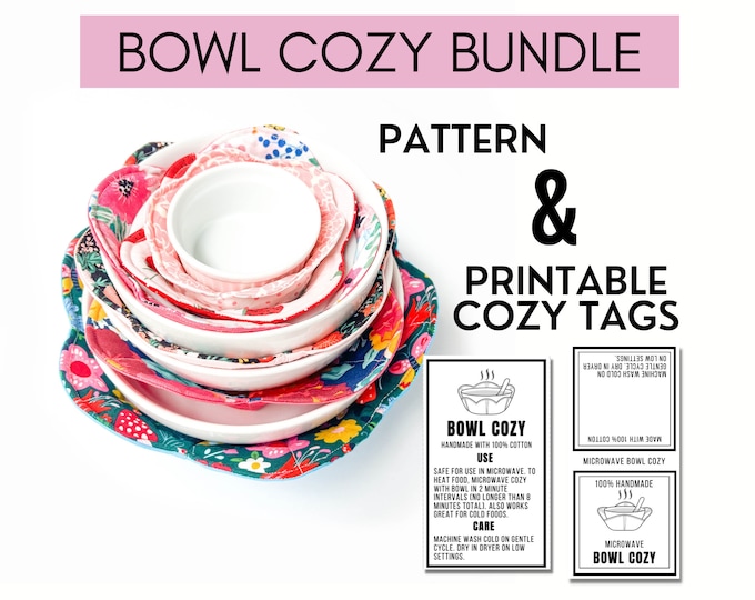 Microwave Bowl Cozy Bundle | PDF Sewing Pattern + Printable Cozy Label ...
