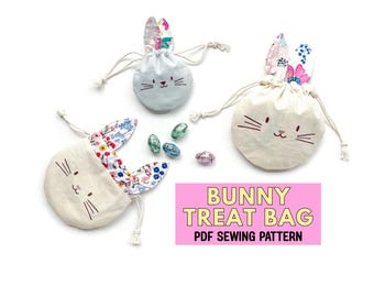 Bunny Treat Bag Sewing Pattern | Drawstring Pouch, 3 Sizes (Instant Download)