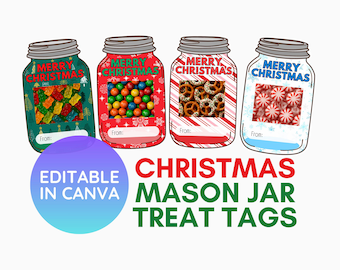 Christmas Mason Jar Treat Tag, Editable Name, Printable (PDF)