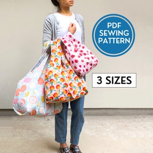 Foldable Shopping Bag PDF Sewing Pattern Instant Download Reusable Grocery Bag Beginner Sewing Project zdjęcie 1