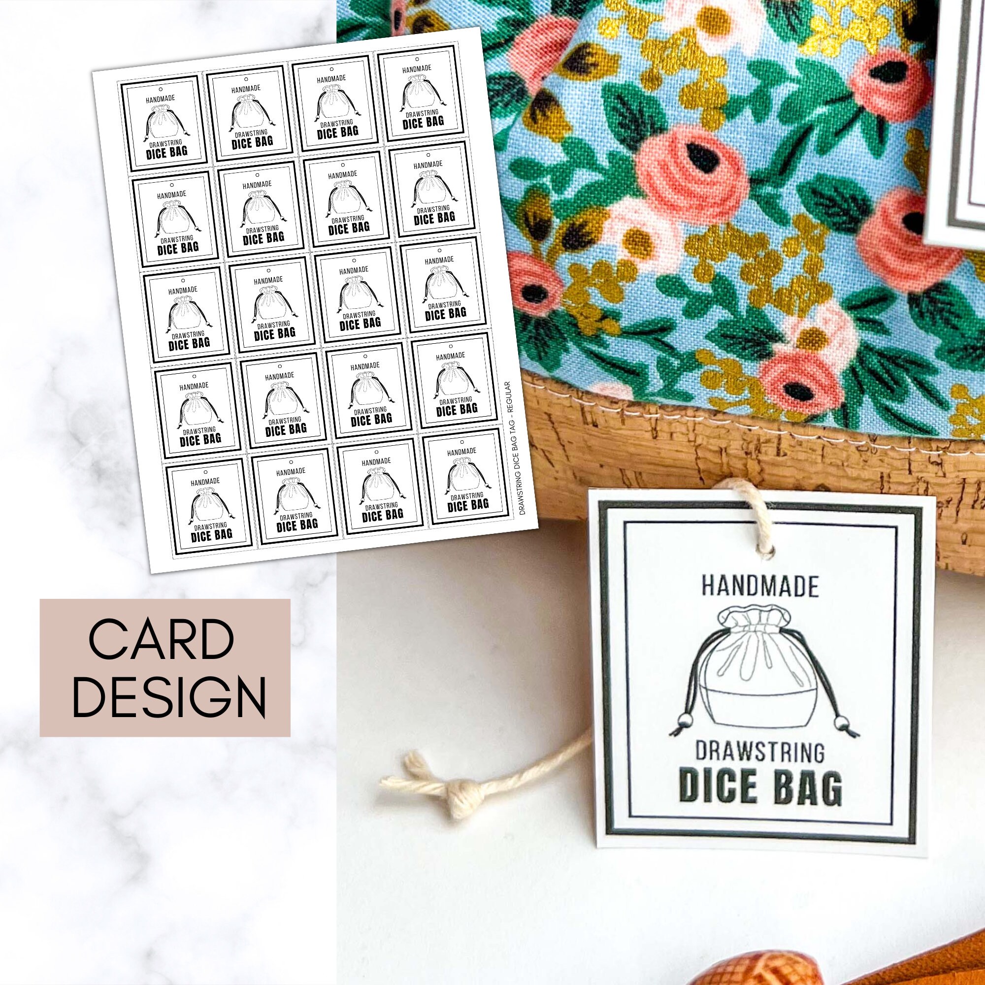 Draw String Labels PRINTABLE Dice Drawstring Bag Tag | Instant Download | Market Tags ...