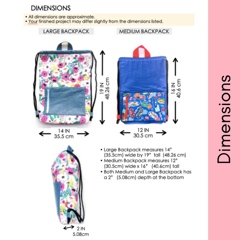 Drawstring Backpack With Zipper Pocket PDF Sewing Pattern 2 Sizes image 6