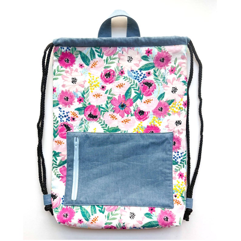 Drawstring Backpack With Zipper Pocket PDF Sewing Pattern 2 Sizes image 2