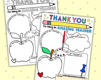 Teacher Appreciation Printable Gift | Appreciation Week Thank You Card | Coloring Page School Kids Teacher Gift | Instant Download