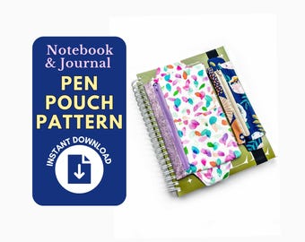 Patrón de costura para estuche con cremallera para bolígrafos y elástico para libreta, 2 tamaños (patrón PDF)