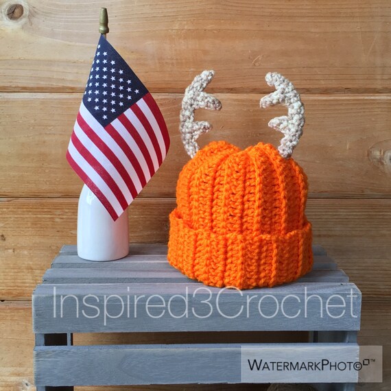 Daddy/'s Little Deer Hunter Crochet Hat with Antlers PDF Pattern Newborn 3-6 Months Baby Baby Deer Antler Hat Crochet Pattern