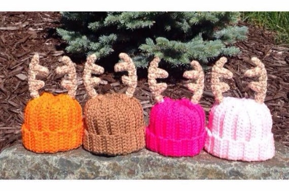 Daddy/'s Little Deer Hunter Crochet Hat with Antlers PDF Pattern Newborn 3-6 Months Baby Baby Deer Antler Hat Crochet Pattern