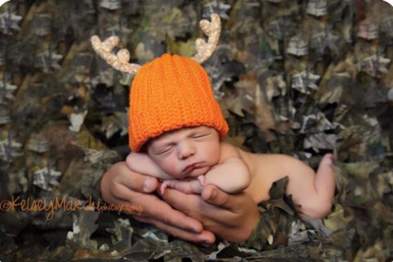 Daddy/'s Little Deer Hunter Crochet Hat with Antlers PDF Pattern Newborn 3-6 Months Baby Baby Deer Antler Hat Crochet Pattern